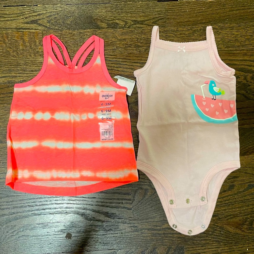 Sleeveless Baby tops, 6-9 month, Carter’s (NWOT) and OshKosh B’gosh (NWT), pink
